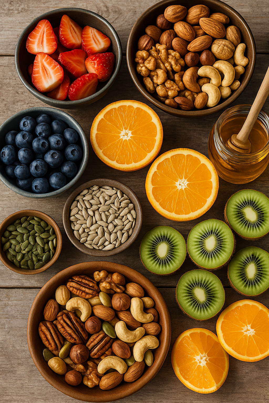 Frutos secos, semillas y frutas